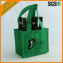 Eco-friendly green 6 bottle non woven wine carrying bag